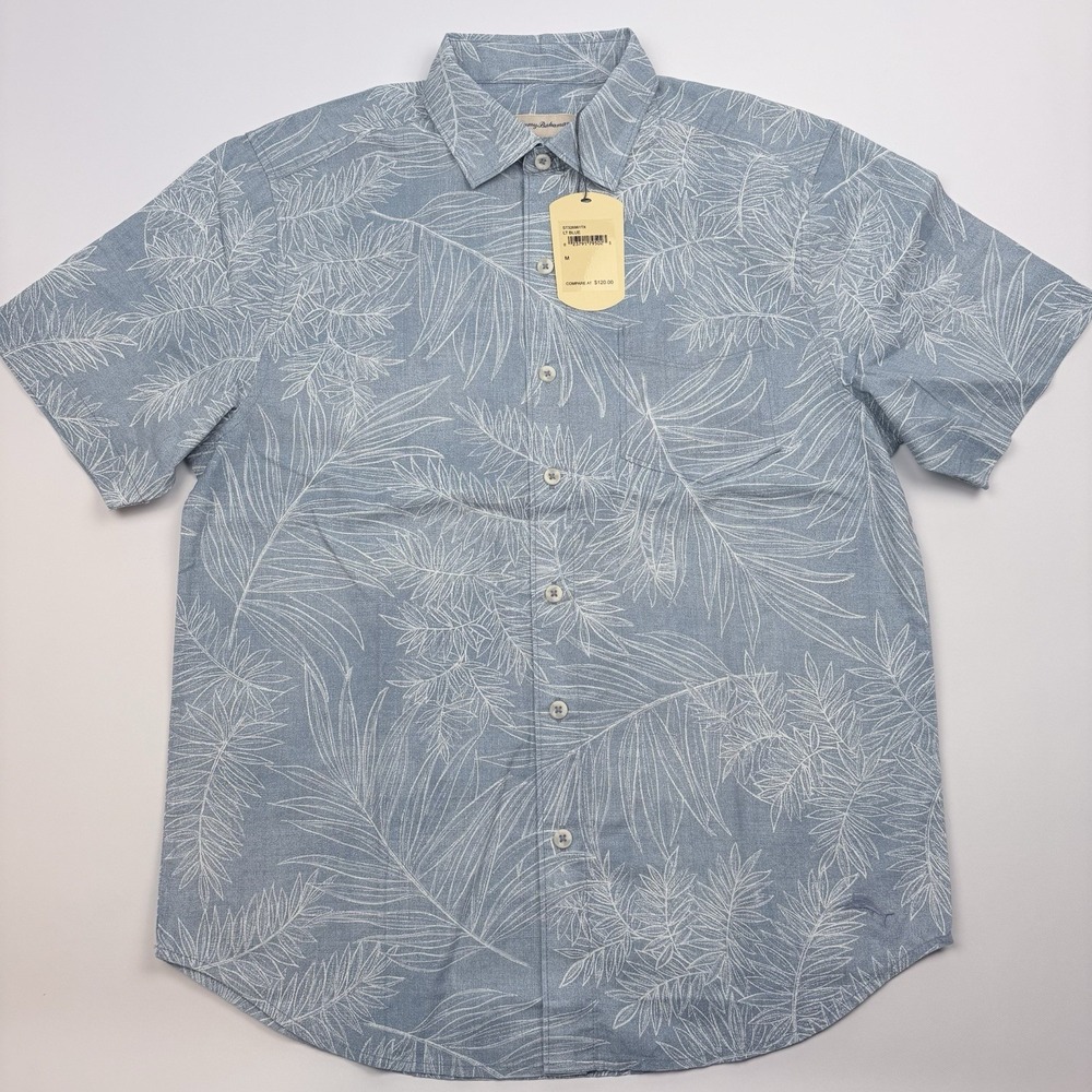 Tommy Bahama Men's Medium Palm Leaf Print Button-Down LT Blue Shirt ST326961TX - Picture 2 of 9